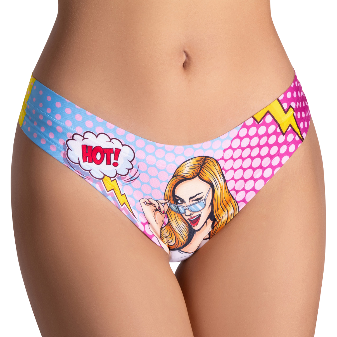 Memème Women’s Ultra-Comfortable COMICS - Hot Girl - Panties | Original Prints, Unique Designs | Breathable Cotton Crotch, Stretchy Fit, Soft Flat Seams, No Elastic Bands | Two Styles: Slip/Brief and Thong | Everyday Use