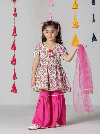 Phoolwari Pink Floral Kurta Sharara Set